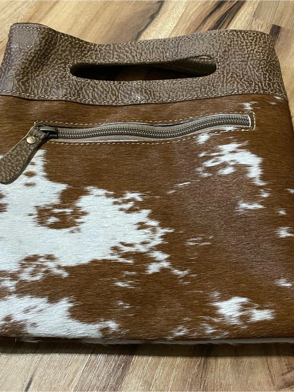 Myra Bag Cowhide Wristlet Clutch Brown White Spotted Hair-On-Hide Western